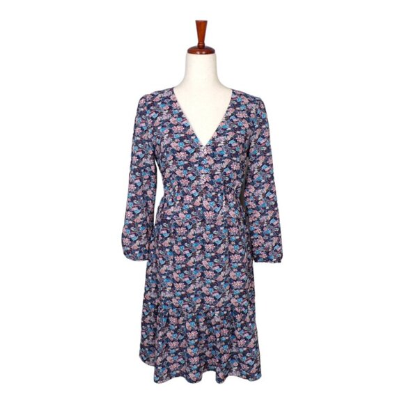 J. CREW Pink and Blue Floral Ruffle Peplum and Hem V-Neck Dress Size 4 #851 - Picture 1 of 6